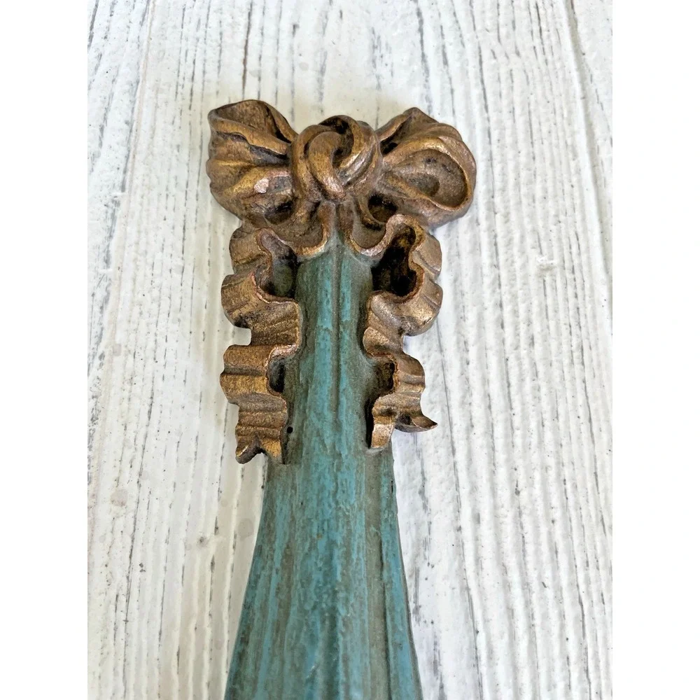 Vtg  Resin Wall Swag Gold & Turquoise Bow & Draped Fabric Tassel Wall Hanging